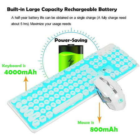 2.4G Rechargeable Wireless Keyboard and Mouse,Typewriter Backlit Gaming Keyboard Mice Combo,Adjustable Breathing Lamp,4800 mAh Battery for Laptop Pc Mac with Sleep Mode